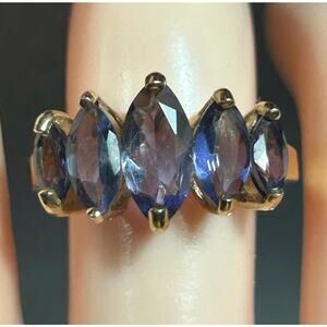 Vintage 10k solid yellow gold 5 tourmaline gemstone ring size 6.65 weigh 3.41g